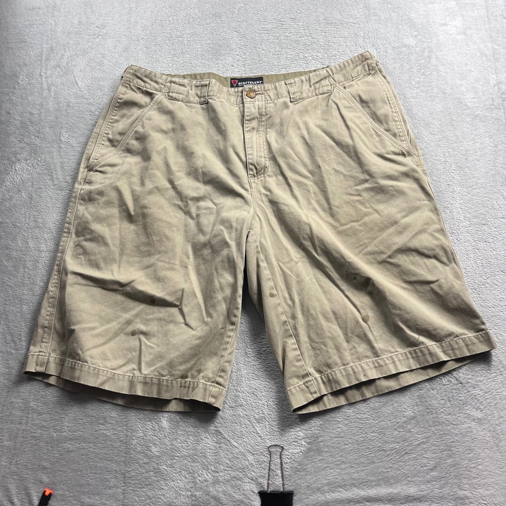 Scottevest TEC Khaki Tan Travel Utility Shorts Men 38 Elastic Waist Cotton Blend